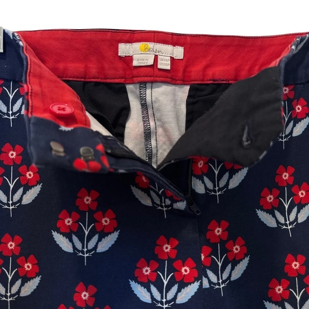 Boden Navy Floral Cropped Pants Trousers Womens 10P Preppy Summer Beach Coastal